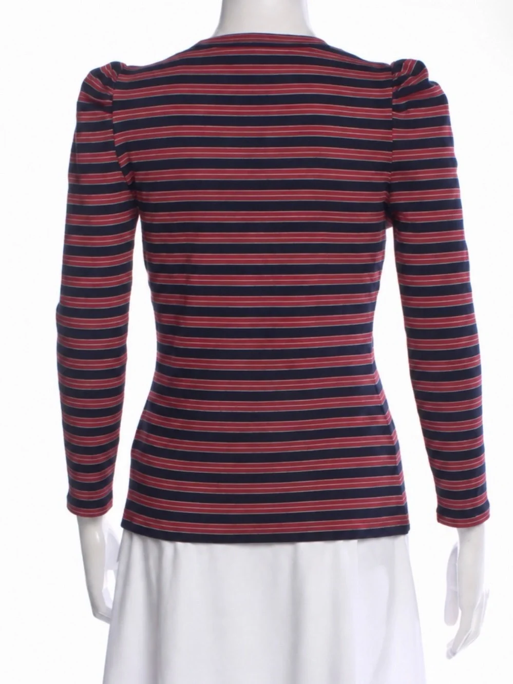 Veronica Beard Red and Navy Striped Top with Dark Blue Ruffled Mini Skirt